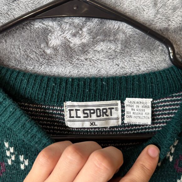 CC Sport Long Sleeve Crewneck Knit Sweater Multi Color Geometric Size X-Large - Picture 2 of 7